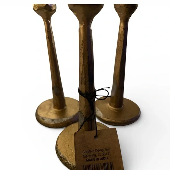 3 Creative Co-Op Hand-Forged Metal Taper Candle Holder Antique Brass Finish - Picture 2 of 4